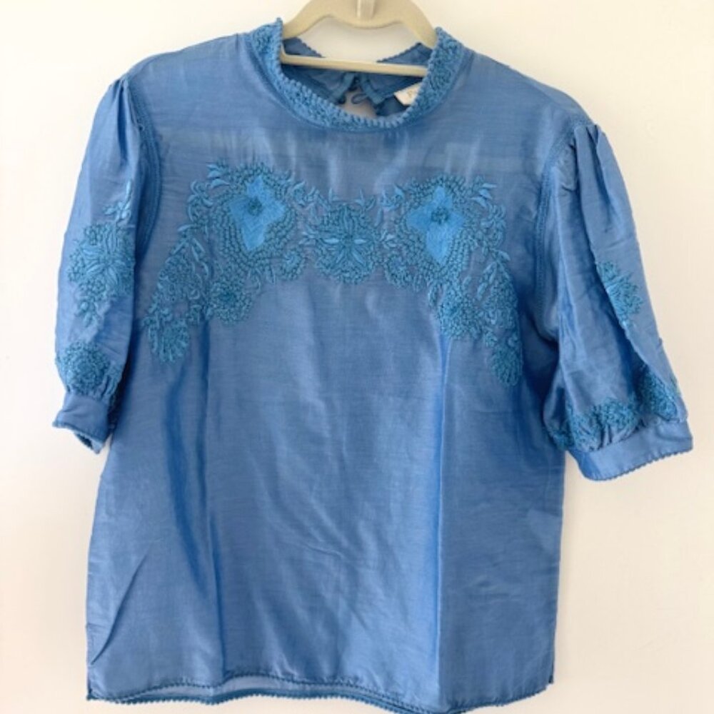 Anthropologie Payal Jain Embroidered Silk Top